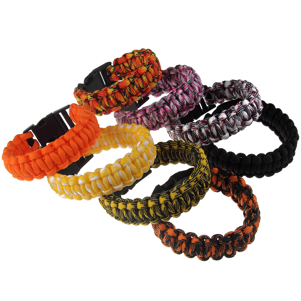 速卖通热销户外运动饰品 个性彩色绳编织塑料扣手链 救生伞绳首饰