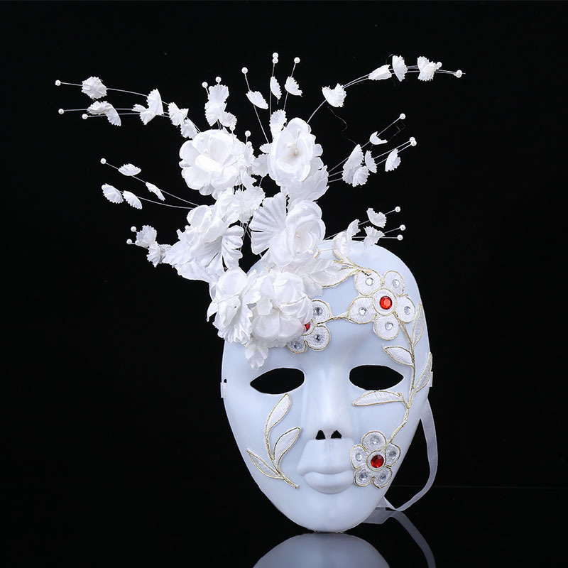 白色半脸侧花面具威尼斯化妆舞会面具公主美女蕾丝性感面具