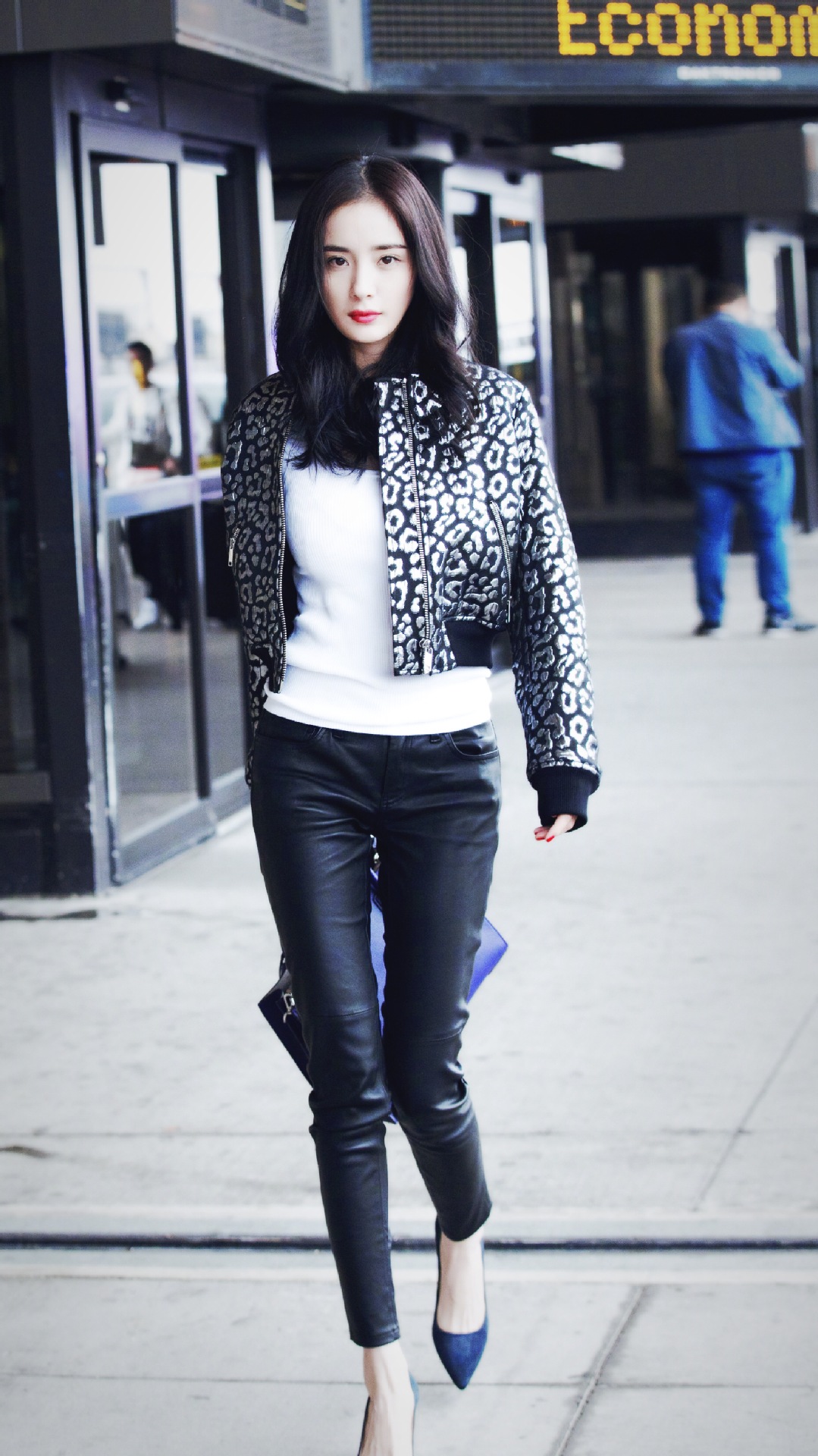 新品特惠 2017秋装新款杨幂纽约时装周同款外套印花夹克黑色豹纹