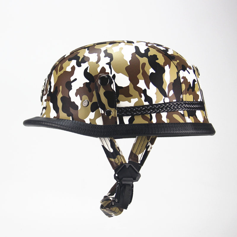 代发摩托车哈雷头盔巡航复古头盔迷彩机车太子头盔手工皮帽