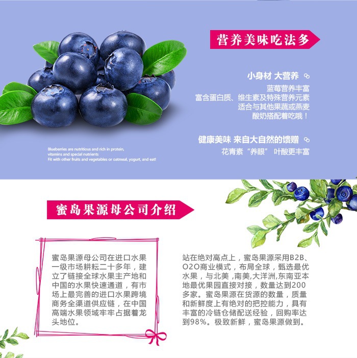 供应 原装进口智利 秘鲁原产新鲜蓝莓125g每盒1箱12盒.