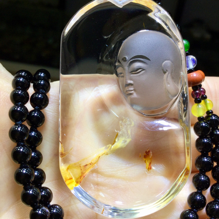 东海水晶 天然黄胶花地藏王吊坠 天然色唯妙唯俏