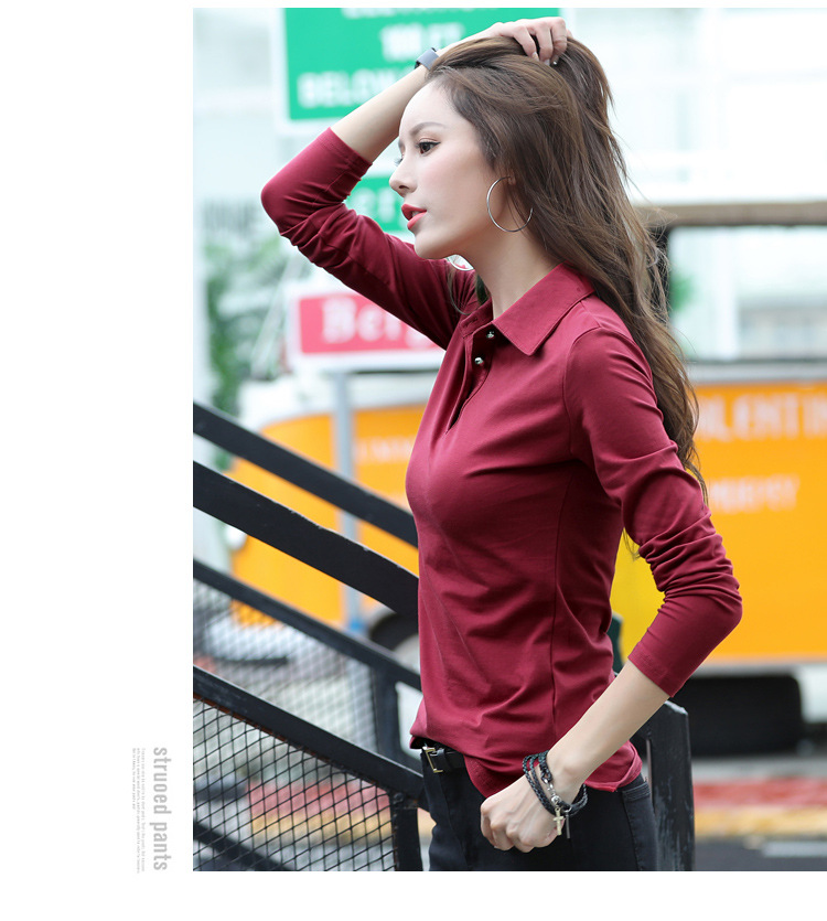 女式长袖t恤韩版翻领休闲女士t恤打底polo衫女上衣服外贸女装批发