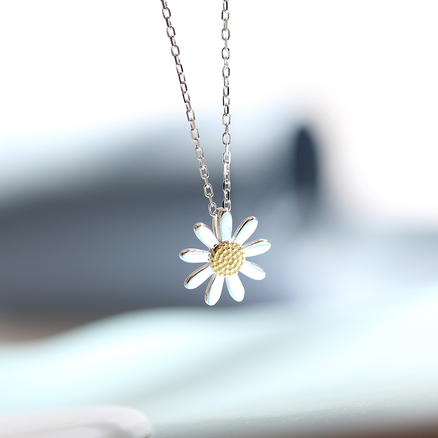 925纯银项链甜美气质小雏菊银项链女日本森系小清新锁骨链女