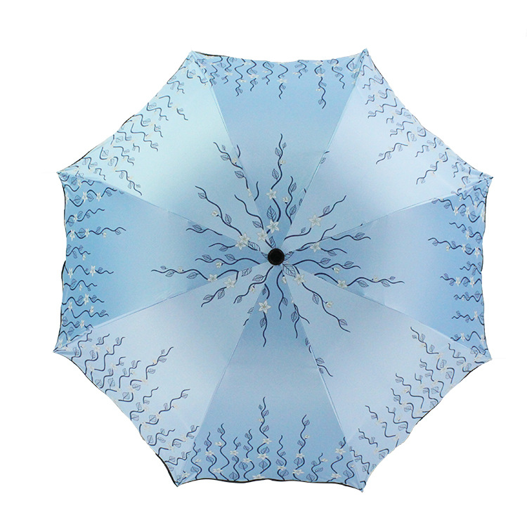 荷叶边小清新雨伞折叠女 黑胶小花树叶防晒太阳伞创意三折晴雨