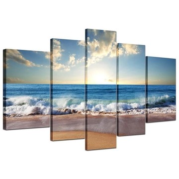 厂家 五联滚滚浪花袭来电脑喷绘油画速卖通亚马逊wish装饰画芯批