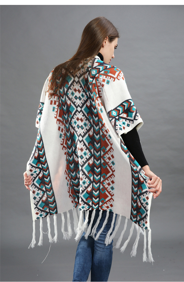 速卖通热销披肩波西米亚风经典花纹流苏棉麻保暖大码斗篷披肩批发