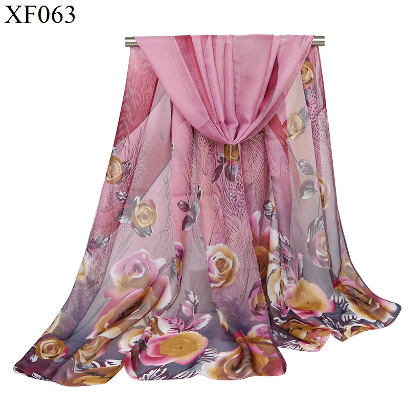 Fashion New Women's Scarf Rose Feather Sunscreen Shawl Scarf Scarf Printed Chiffon Thin Scarf