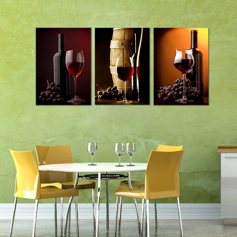 高清现代喷绘挂画三联葡萄酒家居装饰帆布画墙艺术图片跨境货源