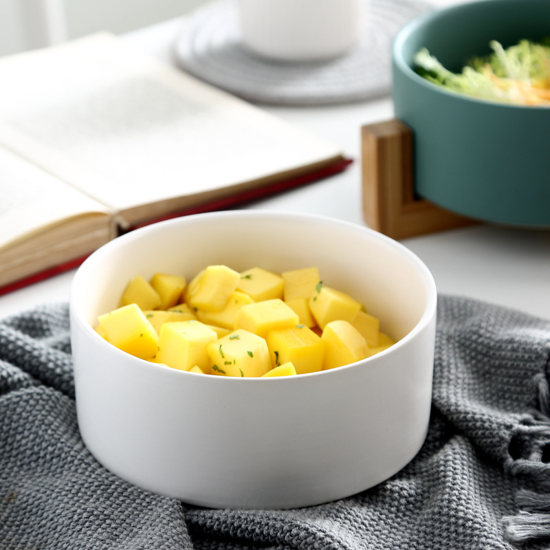 Nordic Salad Bowl Instant Noodle Bowl Soup Bowl Fruit and Dessert Bowl Ceramic Tableware Ceramic Cat Food Bowl Pet Bowl Dog Food Bowl