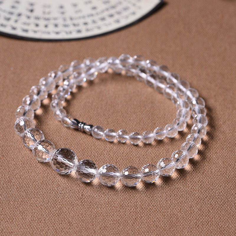 天然白水晶128刻面男女款项链东海水晶切面塔链新款礼物厂家批发