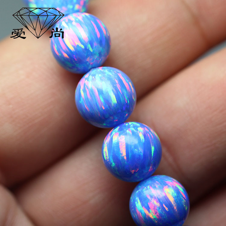 炫彩火欧泊蓝色澳宝手链珠子火彩足10mm串珠手链多彩漂亮特色