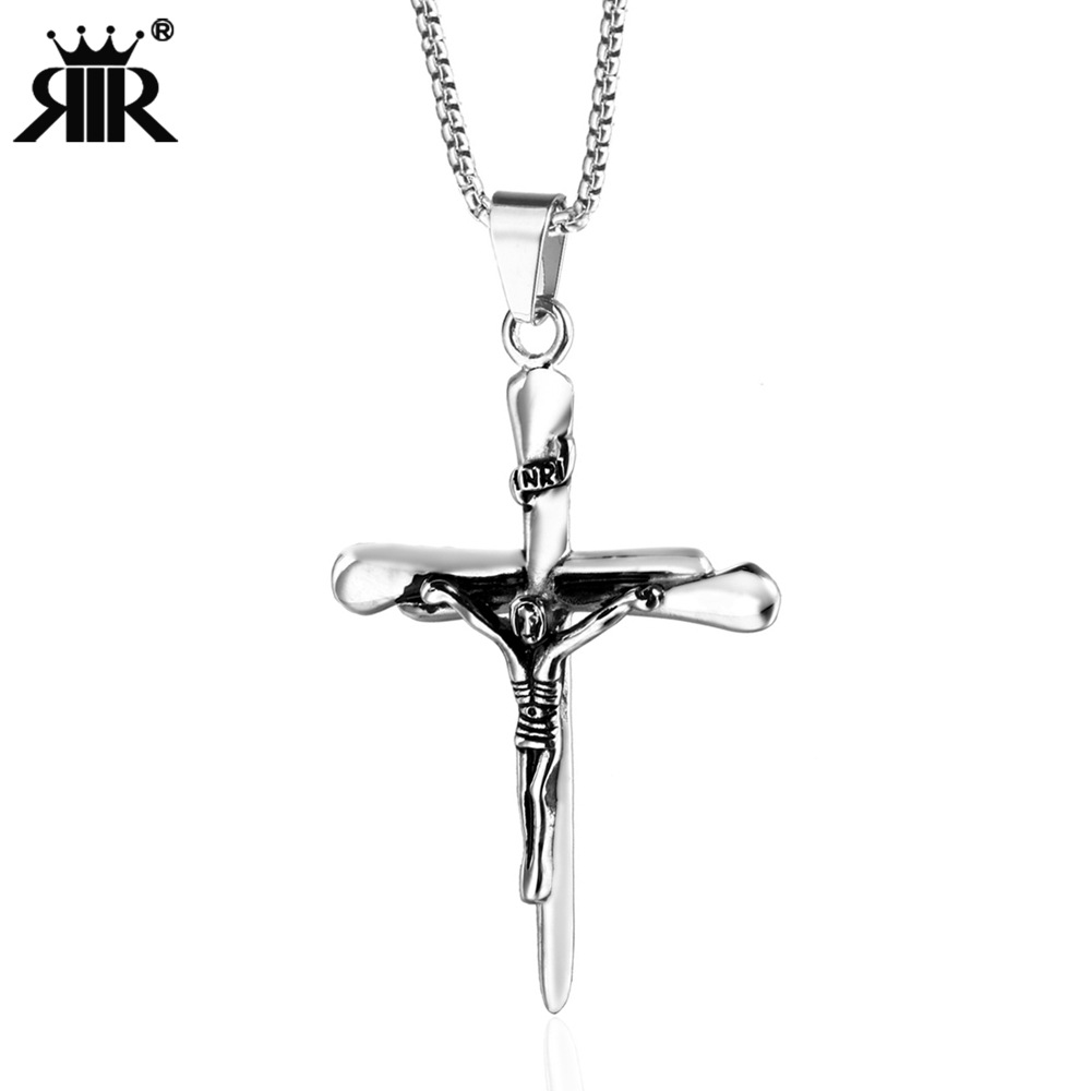 耶稣十字架吊坠不锈钢欧美个性时尚复古男款宗教项链朋克潮流钛钢