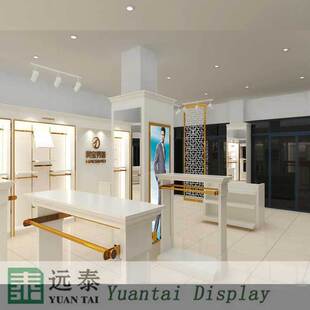 白色烤漆服装展架女装展示柜设计效果图|简约大方服装展柜g-d294