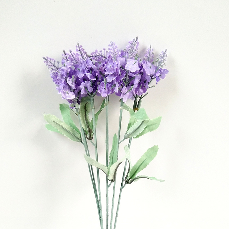仿真花假花五叉薰衣草家居装饰婚庆用品绢花花束花卉工程装饰批发