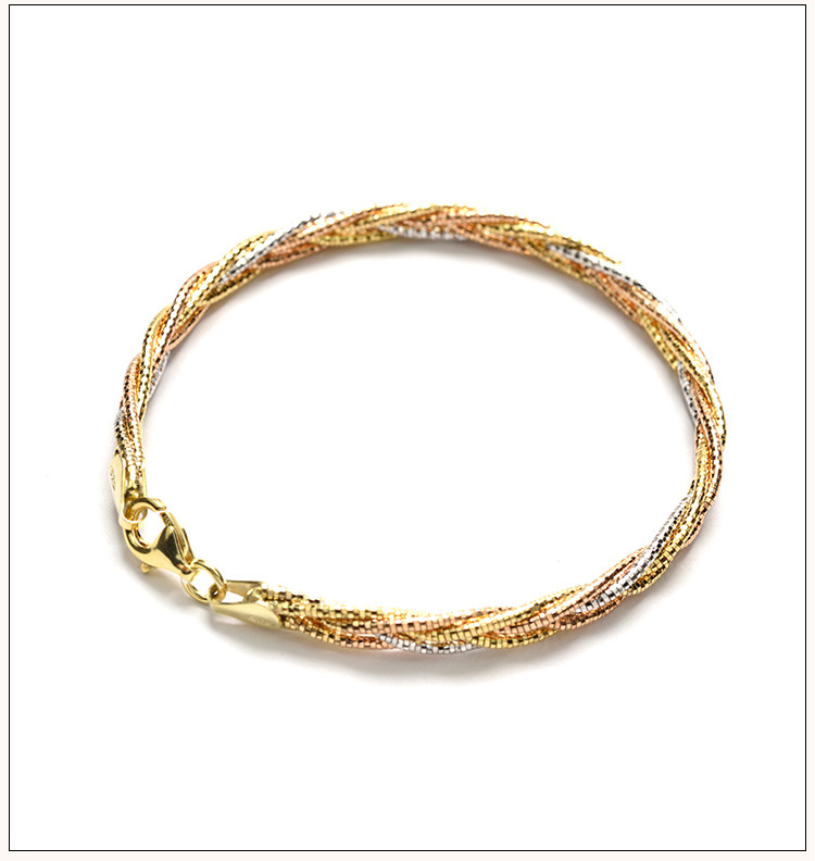 纯银手环女意大利s925彩银玫瑰金镭射纹闪光弹力银手镯