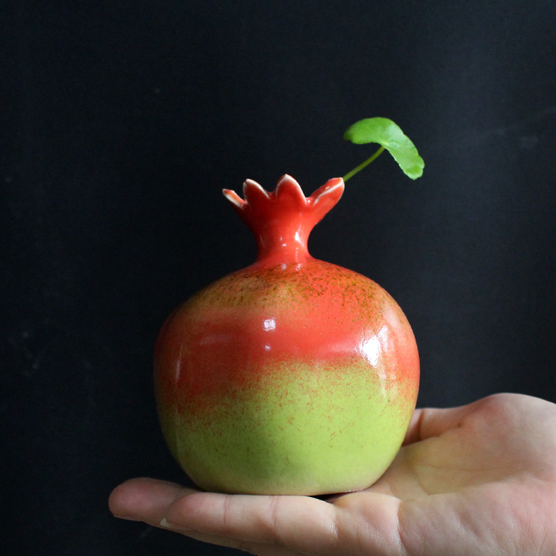 陶瓷石榴摆件 仿生设计家居装饰品 创意陶艺水果雕塑小花器摆设