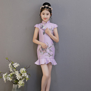 女童旗袍2018新款夏公主裙中国风古筝演出服唐装大儿童小女孩旗袍