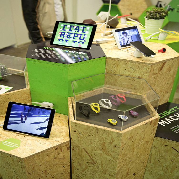 厚海定制电子产品展示柜电脑展柜木质六边形智能手表中岛柜台创意