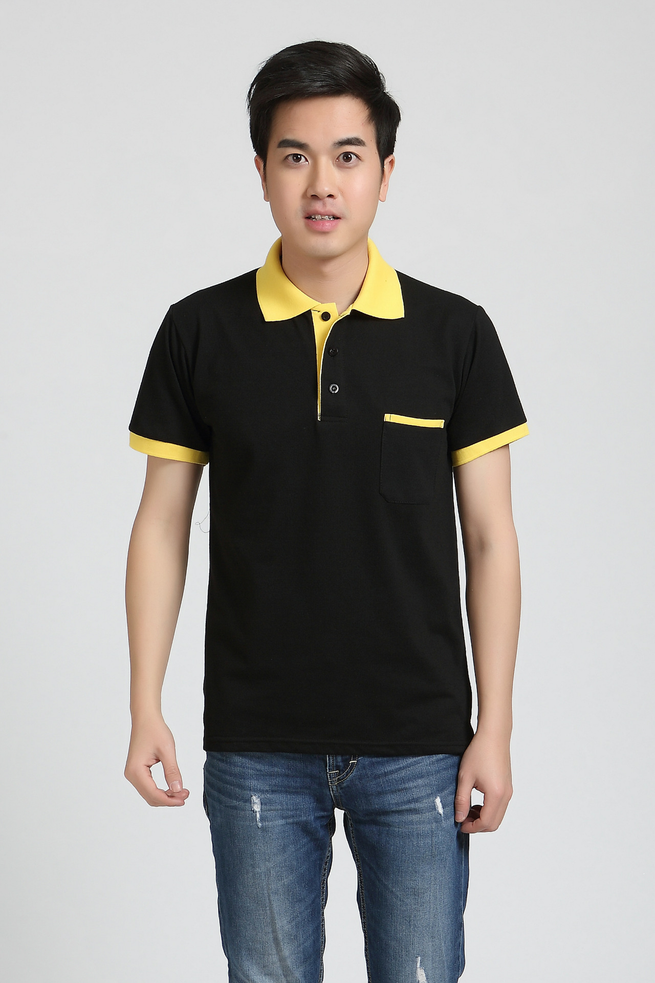 工作服定制男女配色翻领口袋polo衫短袖t恤文化衫广告衫diy夏季
