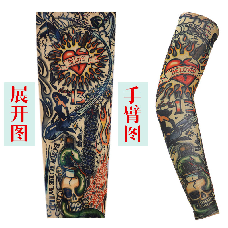 Wholesale Outdoor Riding Tattoo Oversleeve Tattoo Arm Sleeve Men and Women Sewed Ice Silk Sun Protection Arm Sleeves None