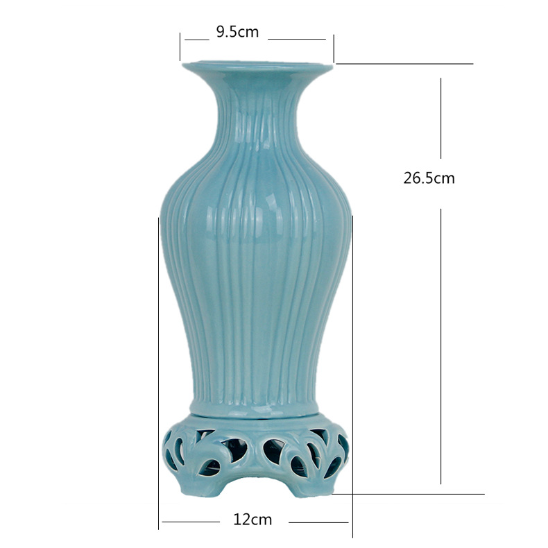 创意镂空底座新中式陶瓷花瓶色釉家居装饰插花摆设工艺品 可装水