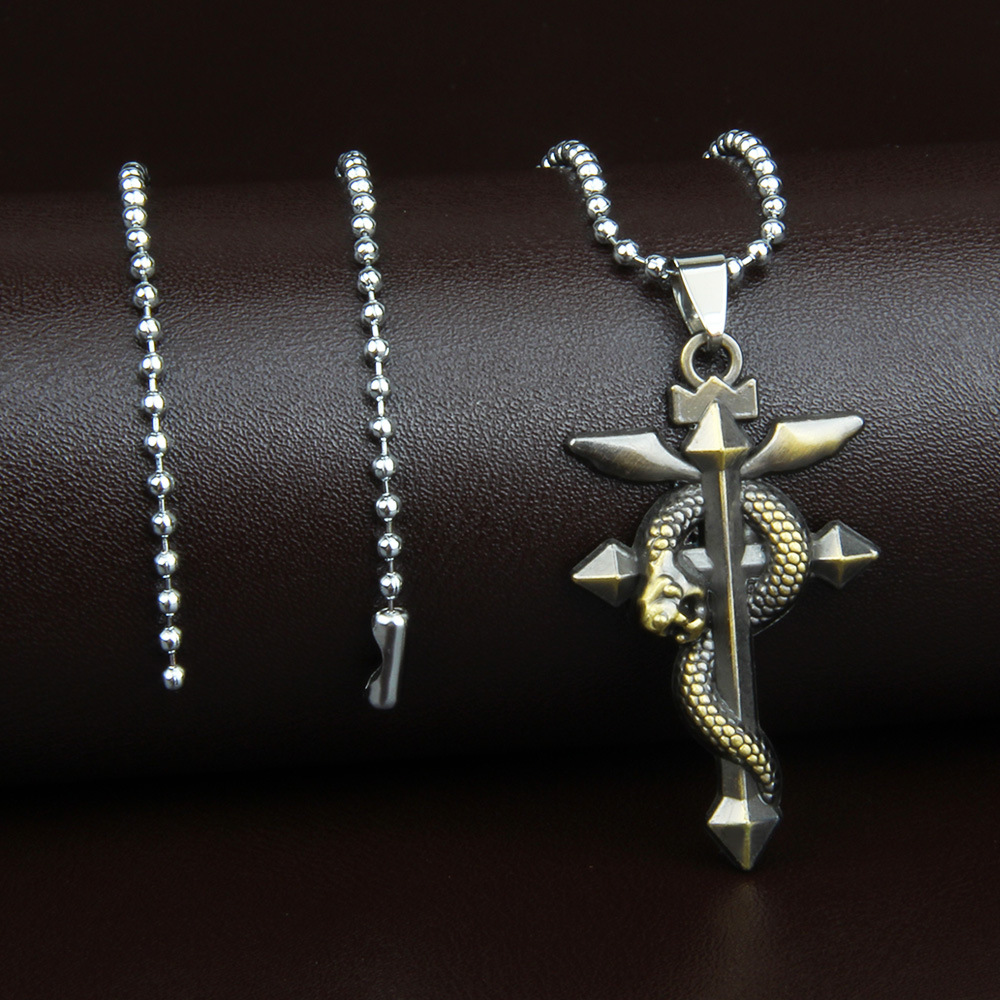 欧美复古男士项链非主流朋克个性蛇缠绕十字架项链便宜小礼品批发