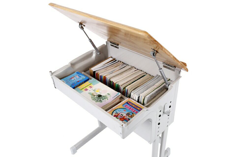 国际整体翻盖式课桌椅可升降蓝色注塑边