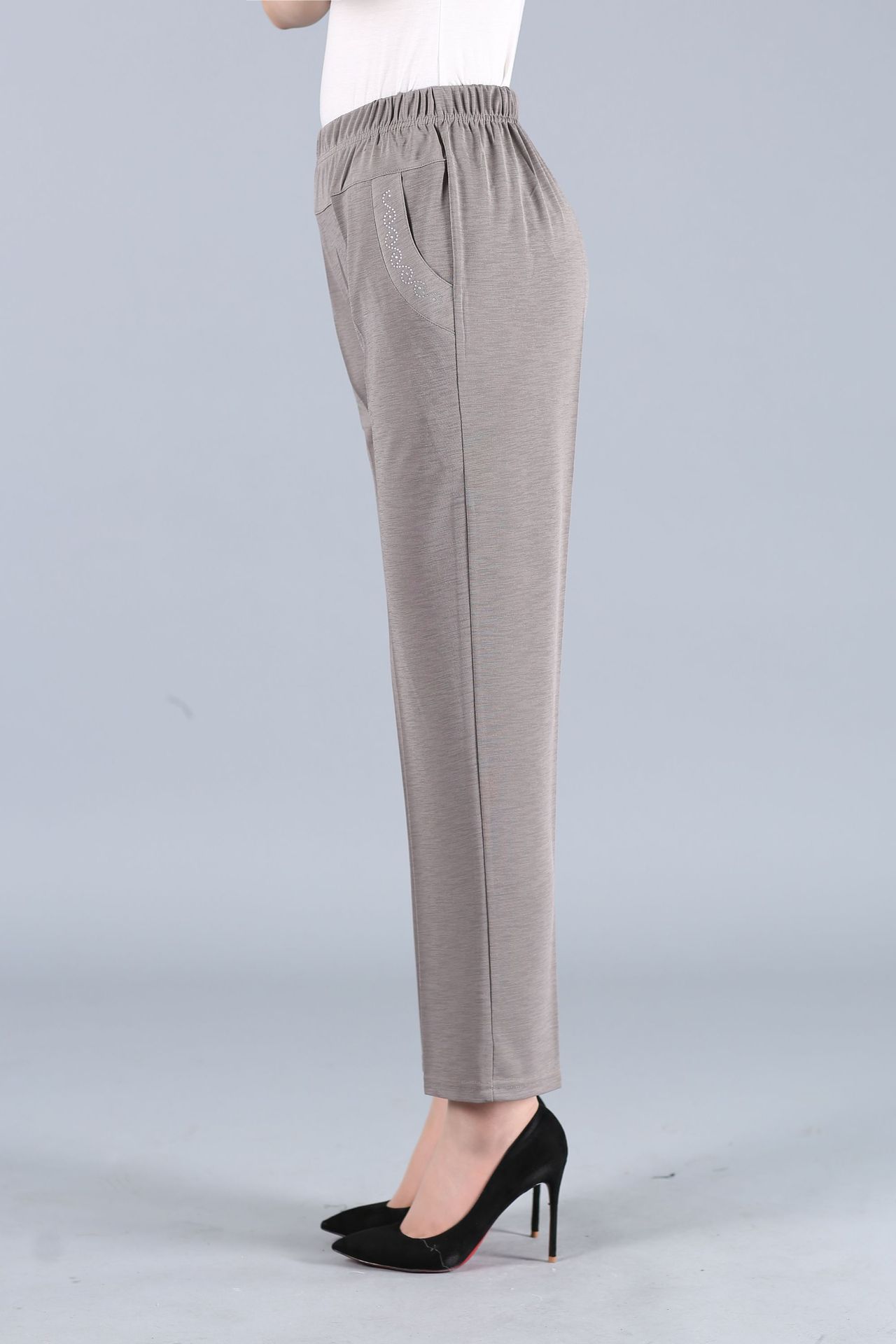 夏季新款中老年女裤休闲宽松女式九分裤妈妈奶奶装松紧高腰裤子长