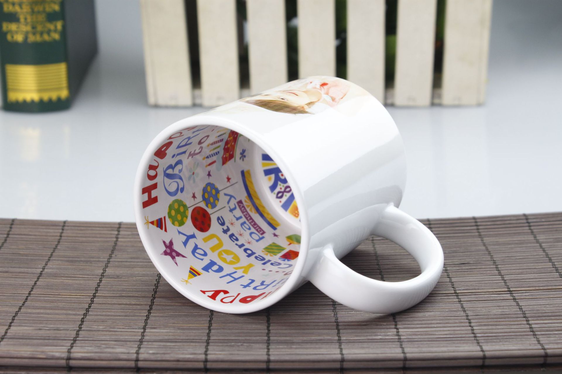 colorking 供应热转印主题内烤花杯 生日主题内烤花杯 陶瓷白杯