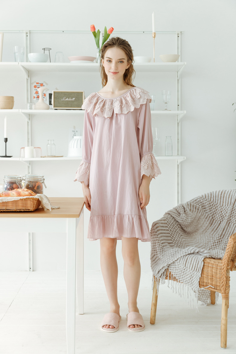 2018秋季新款 睡衣女秋睡裙女士睡衣纯棉休闲家居服女士睡衣女