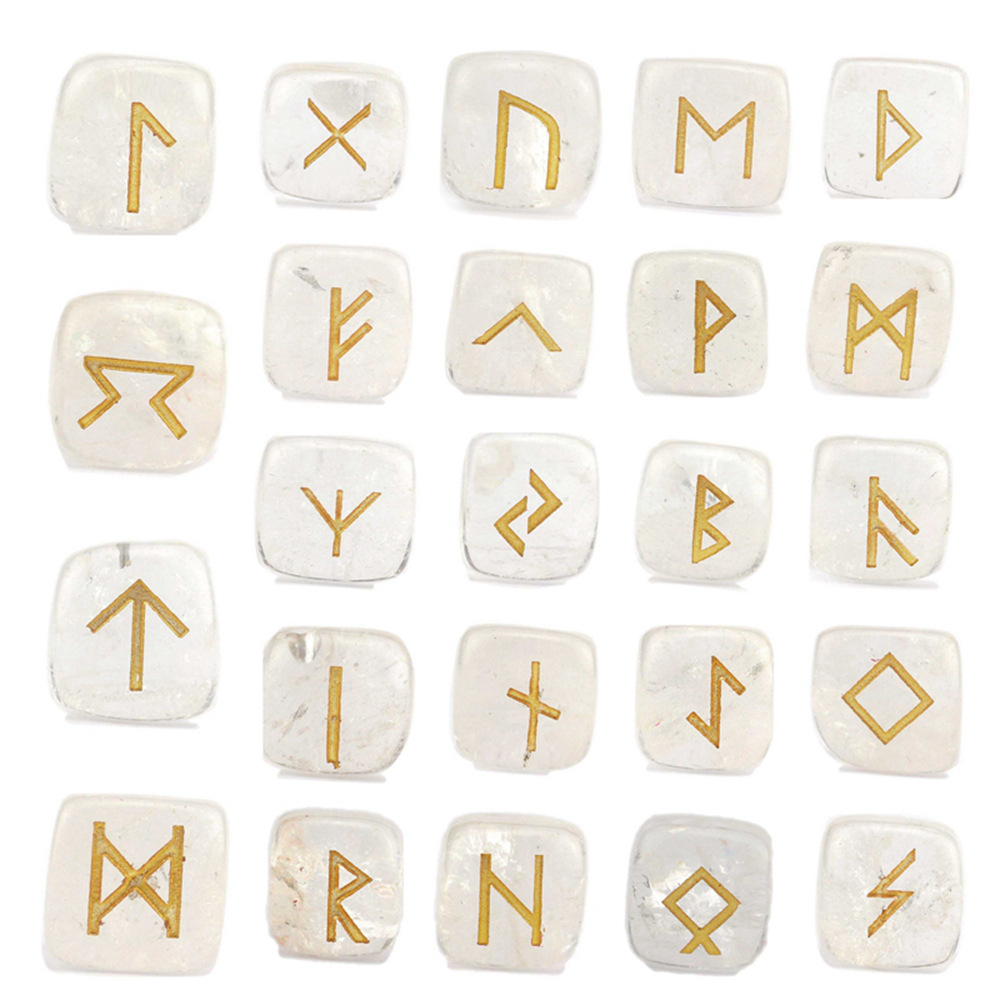 北欧卢恩字母配件天然水晶原石裸石runes如尼符文字母25个套装
