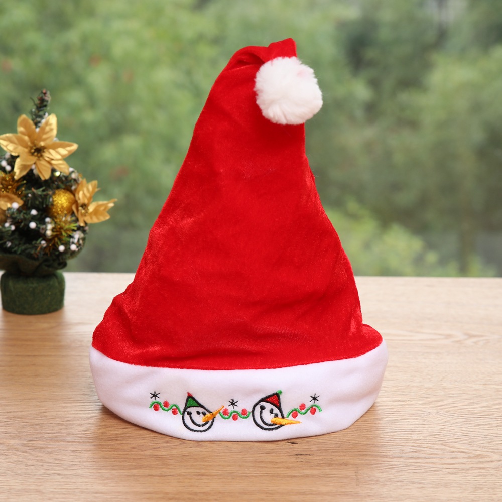 圣诞帽儿童圣诞帽成人红色圣诞帽子圣诞装饰老人帽高档金丝绒绣花