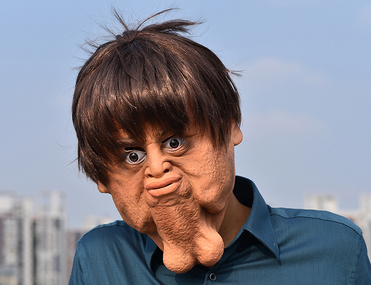 万圣节搞怪恐怖面具怪人大下巴 双下巴 面具影视道具乳胶酒吧舞会