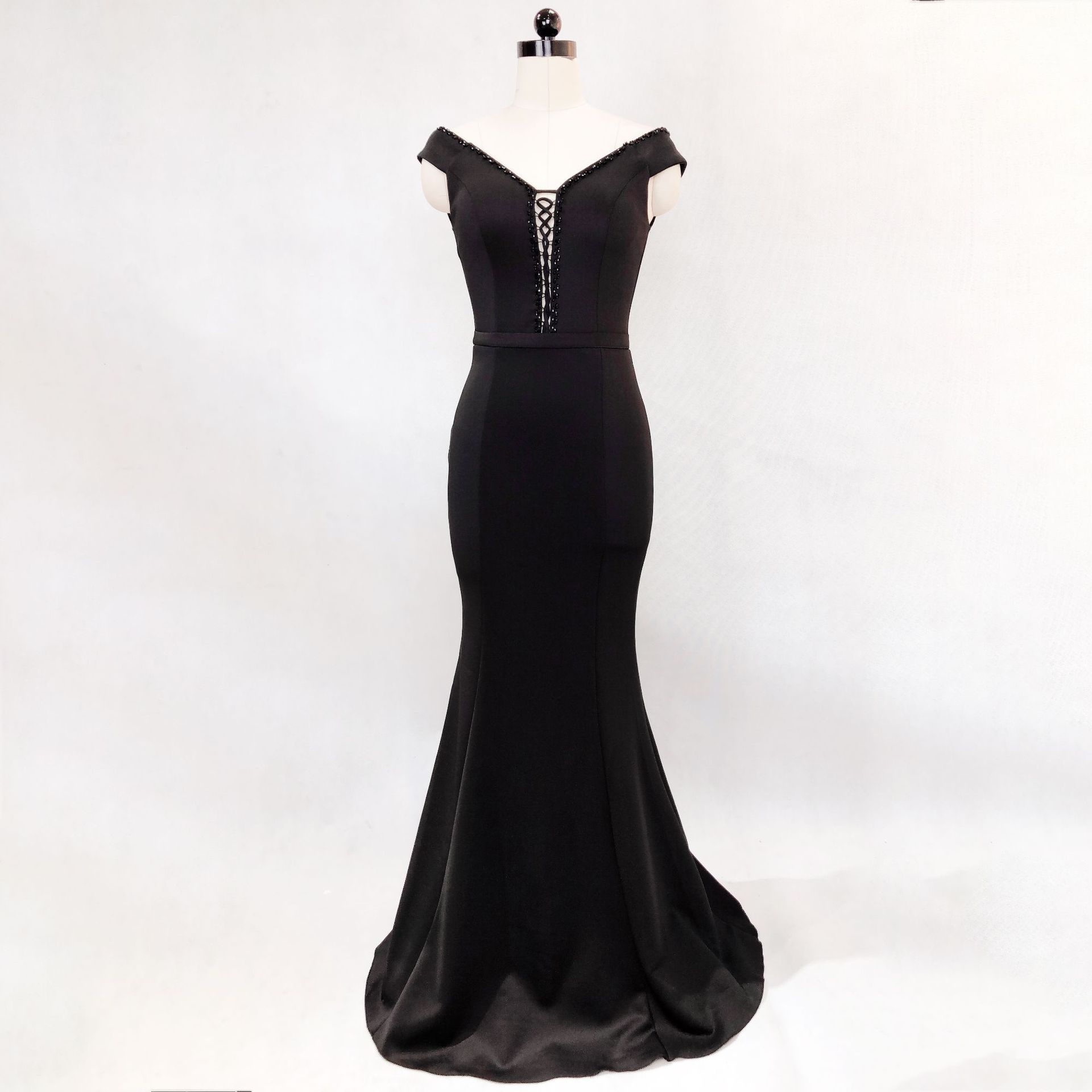 1215#晚礼服女2018新款性感名媛鱼尾长款主持人礼服气质显瘦v领夏