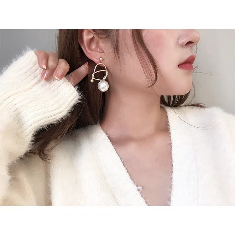 韩国东大门代购冷淡风金属缠绕个性珍珠耳环reina韩版不对称耳钉