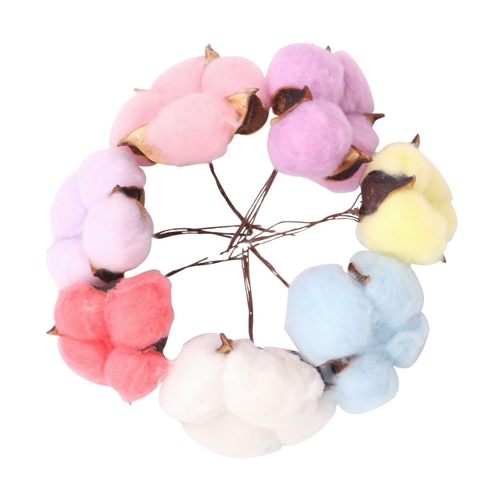 彩色棉花花朵带杆花束圣诞节装饰摆设拍摄道具木棉花圣诞礼物批发