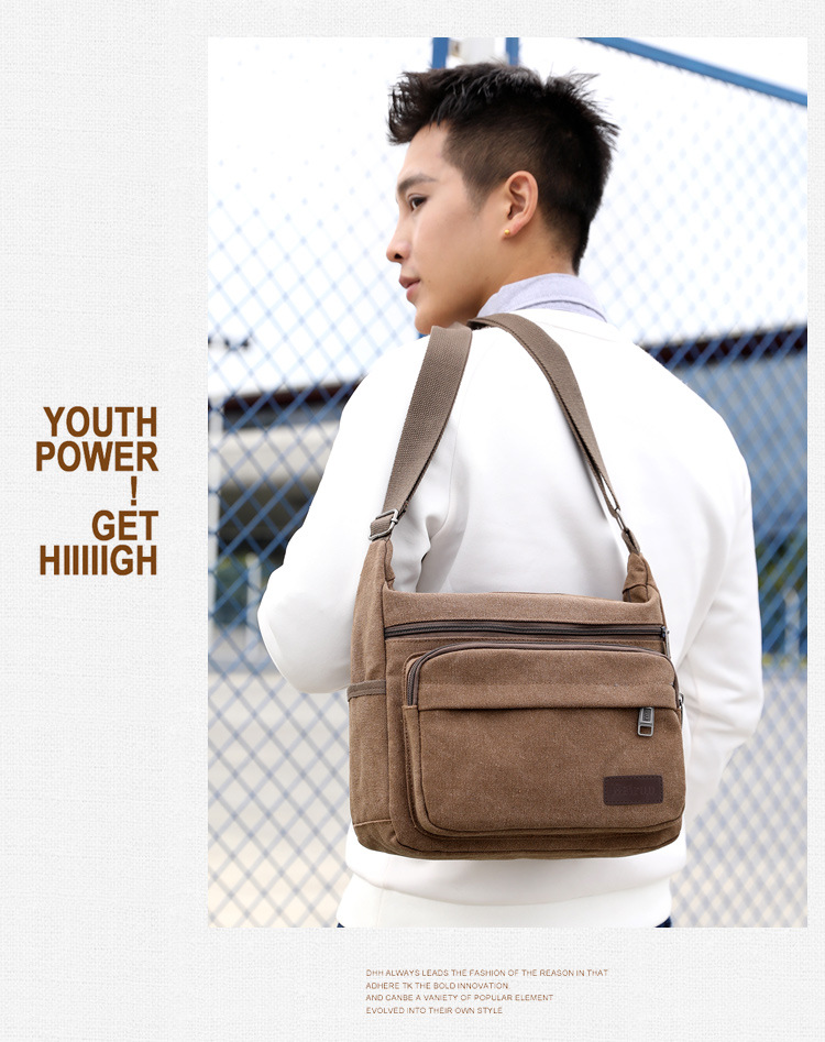 帆布包男单肩包休闲斜挎包时尚男士潮包复古旅行包简约背包小包男