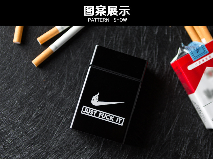20支装黑色铝合金属社会人英文自动滑盖男士烟盒子创意恶搞笑个性