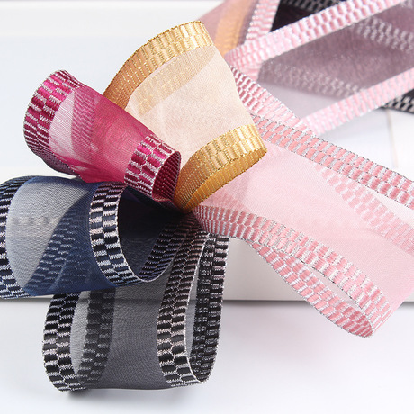 鼎信织带批发 diy手工蝴蝶结丝带 宽边格子边织带 服装辅料雪纱带