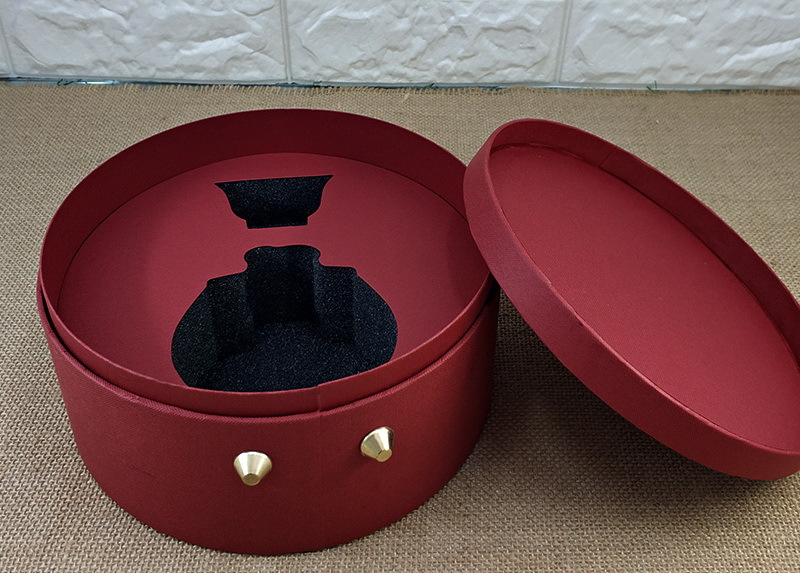 手提式圆形纸盒仿压古玩易碎品包装盒金属附脚座立式鲜花礼盒现货