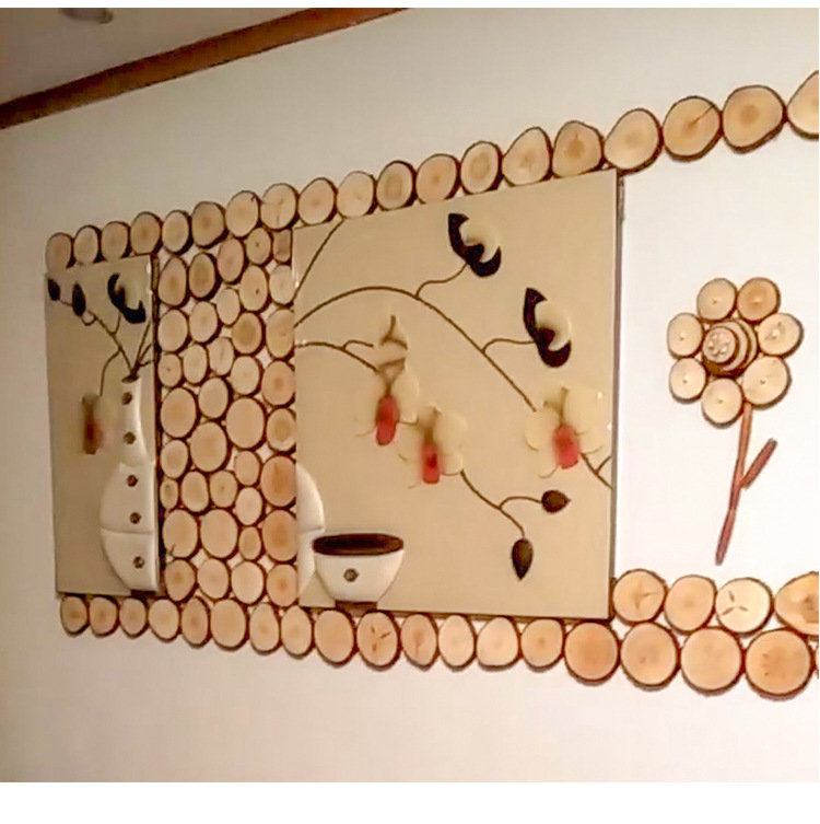 圆木片diy酒吧茶楼咖啡厅装饰墙面装修木片电视背景墙创意原木片