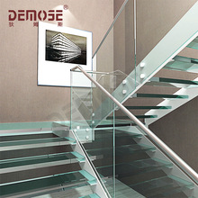 狄姆斯玻璃踏板楼梯 不锈钢楼梯扶手 别墅室内楼梯图片