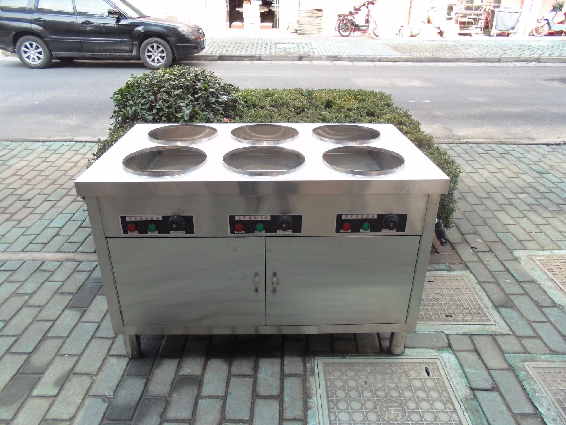 不锈钢六孔快餐保温粥车 商用电加热粥台保温汤桶柜保温汤台