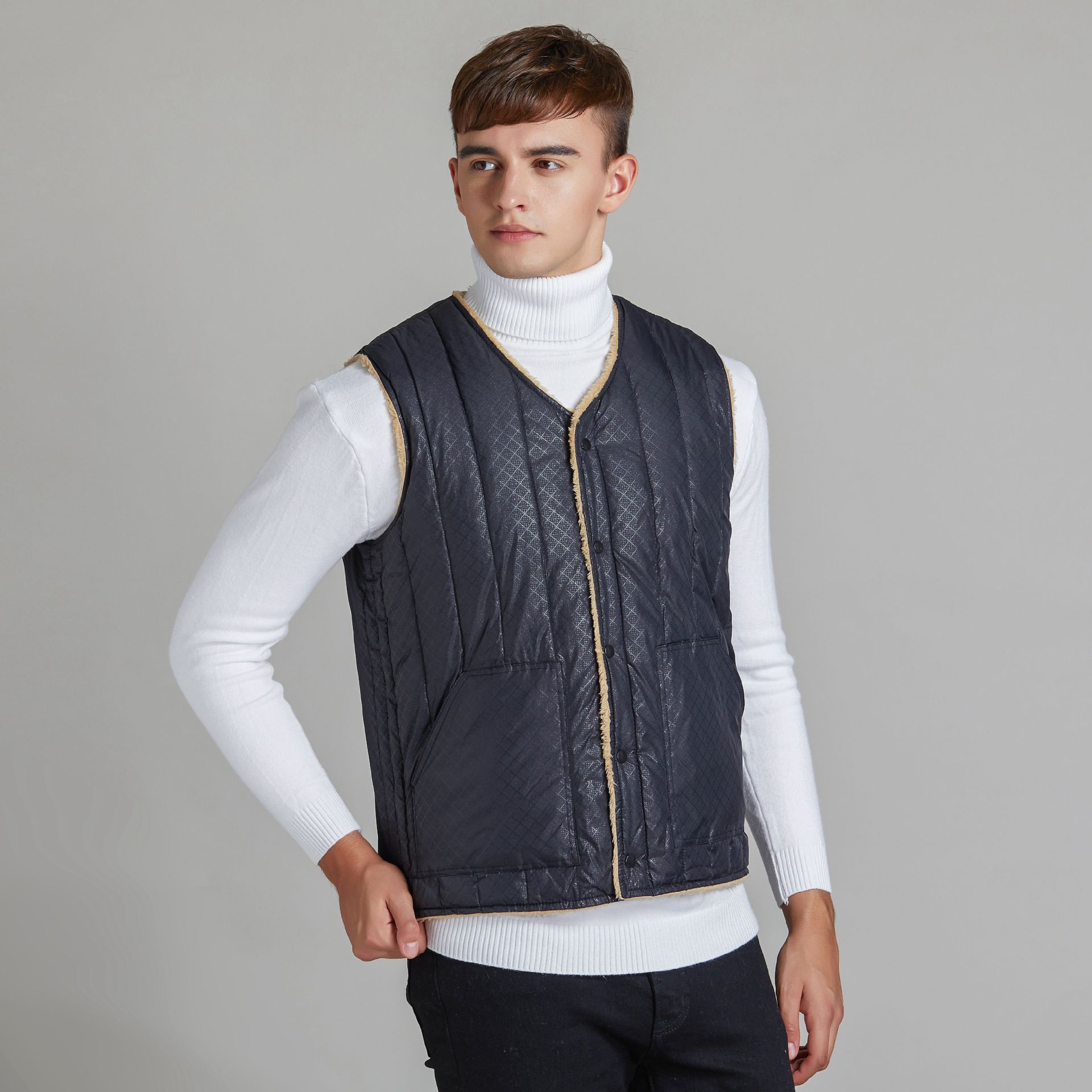 批发男士棉马甲羊羔绒长毛保暖马甲秋冬男款保暖内胆马甲背心8671