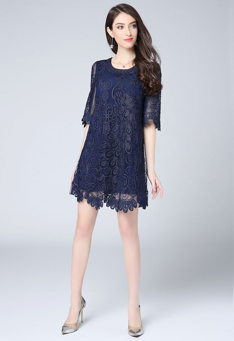 js6071新款网纱盘绳绣花连衣裙