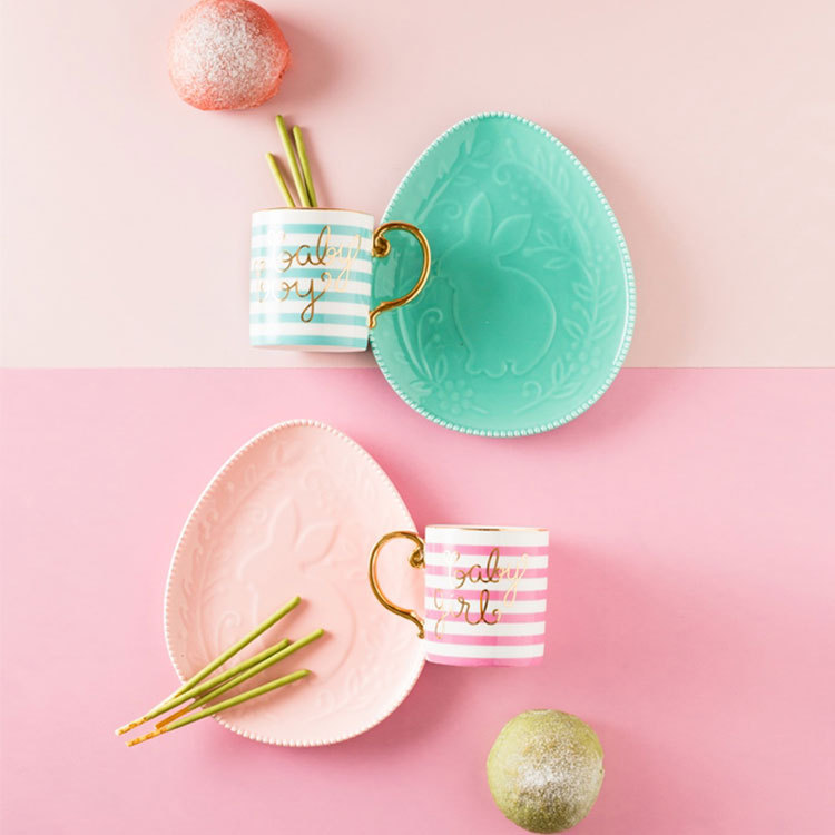 Macaron Pink Green Rabbit Breakfast Plate Dessert Plate Wedding Swing Plate Western Cuisine Plate Sweet Mug Couple Water Cup