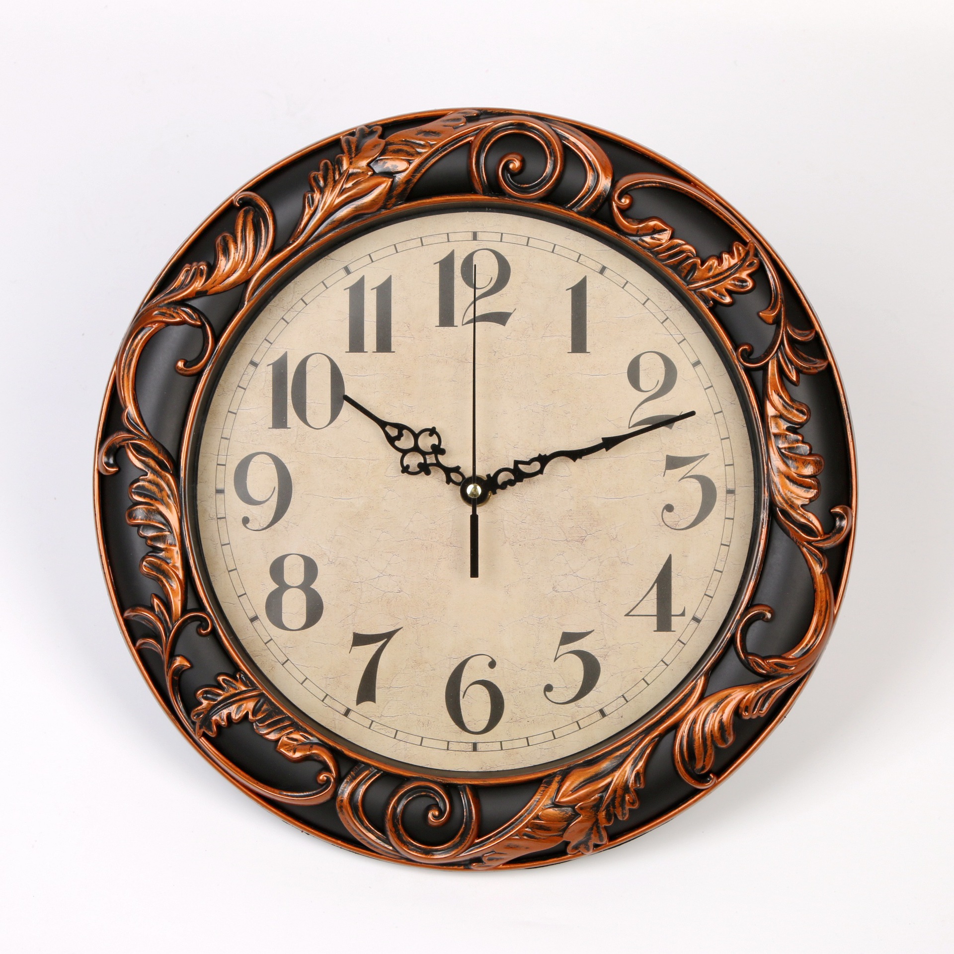 美式复古风格圆形卧室钟表复古欧式钟客厅静音钟表