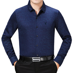 秋季新款中年男士羊绒长袖衬衫正品中老年时尚爸爸免烫衬衣代发