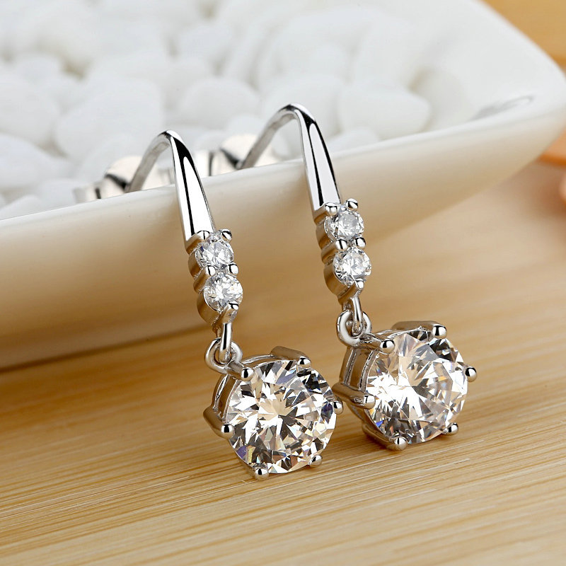 925纯银1克拉新款淑女时尚网红简约耳饰耳坠银耳环女耳饰品耳环